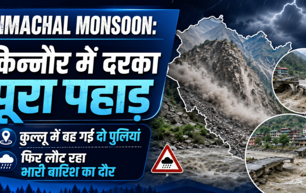 Himachal Monsoon: किन्नौर में दरका पूरा पहाड़, कुल्लू में बह गईं दो पुलियां; फिर लौट रहा भारी बारिश का दौर