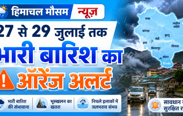 हिमाचल मौसम न्यूज़: 27 से 29 जुलाई तक भारी बारिश का ऑरेंज अलर्ट